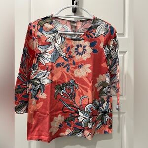 Chico's Vibrant Coral Floral Long Sleeve Tee